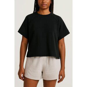 Victoria's Secret PINK Black Short Sleeve Cropped Sweatshirt size LARGE, NEW